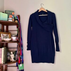 Navy Sweater Dress with Cowl Neckline